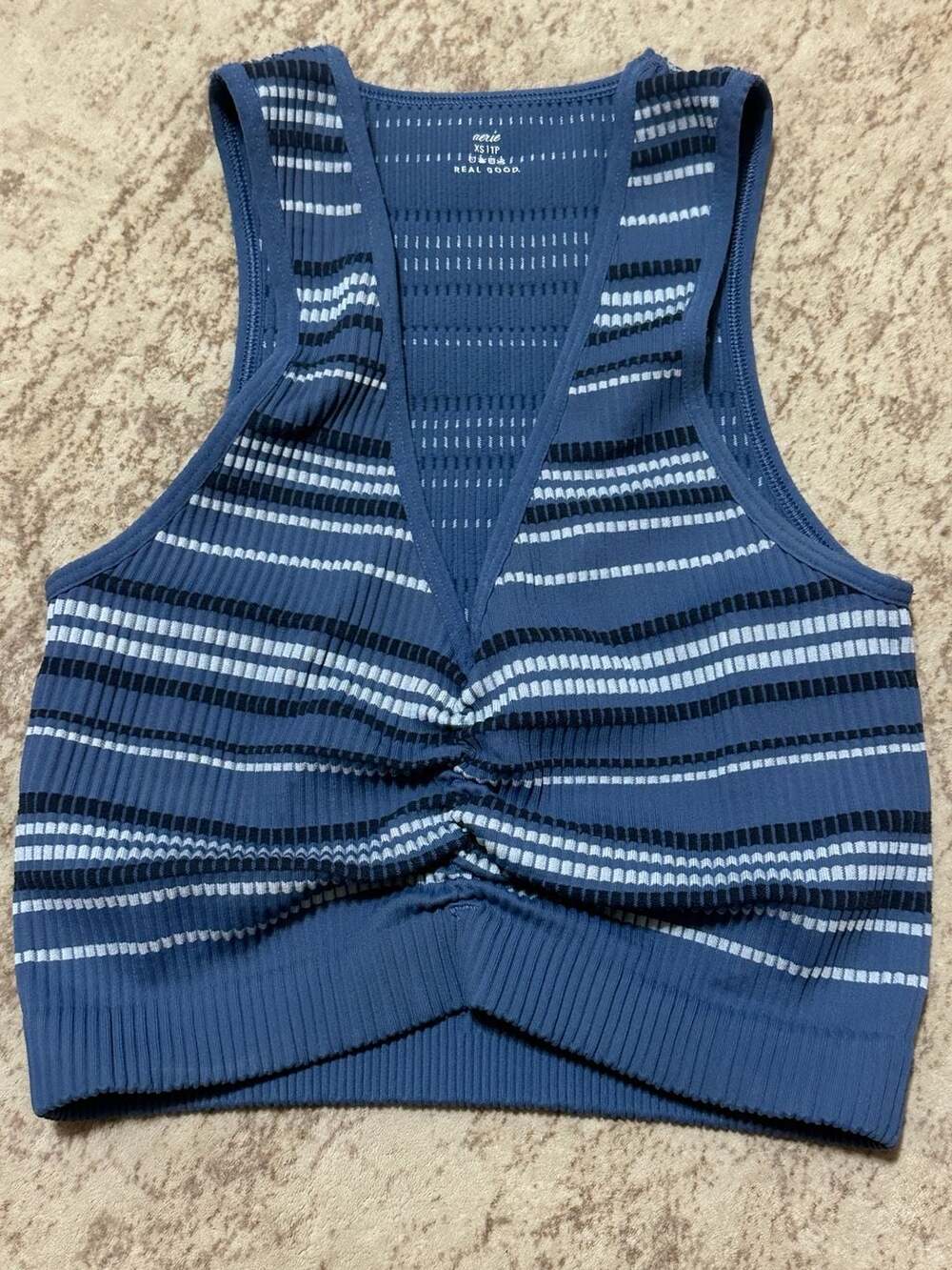 Aerie Striped Crop Tank Top Size XS Blue V-Neck